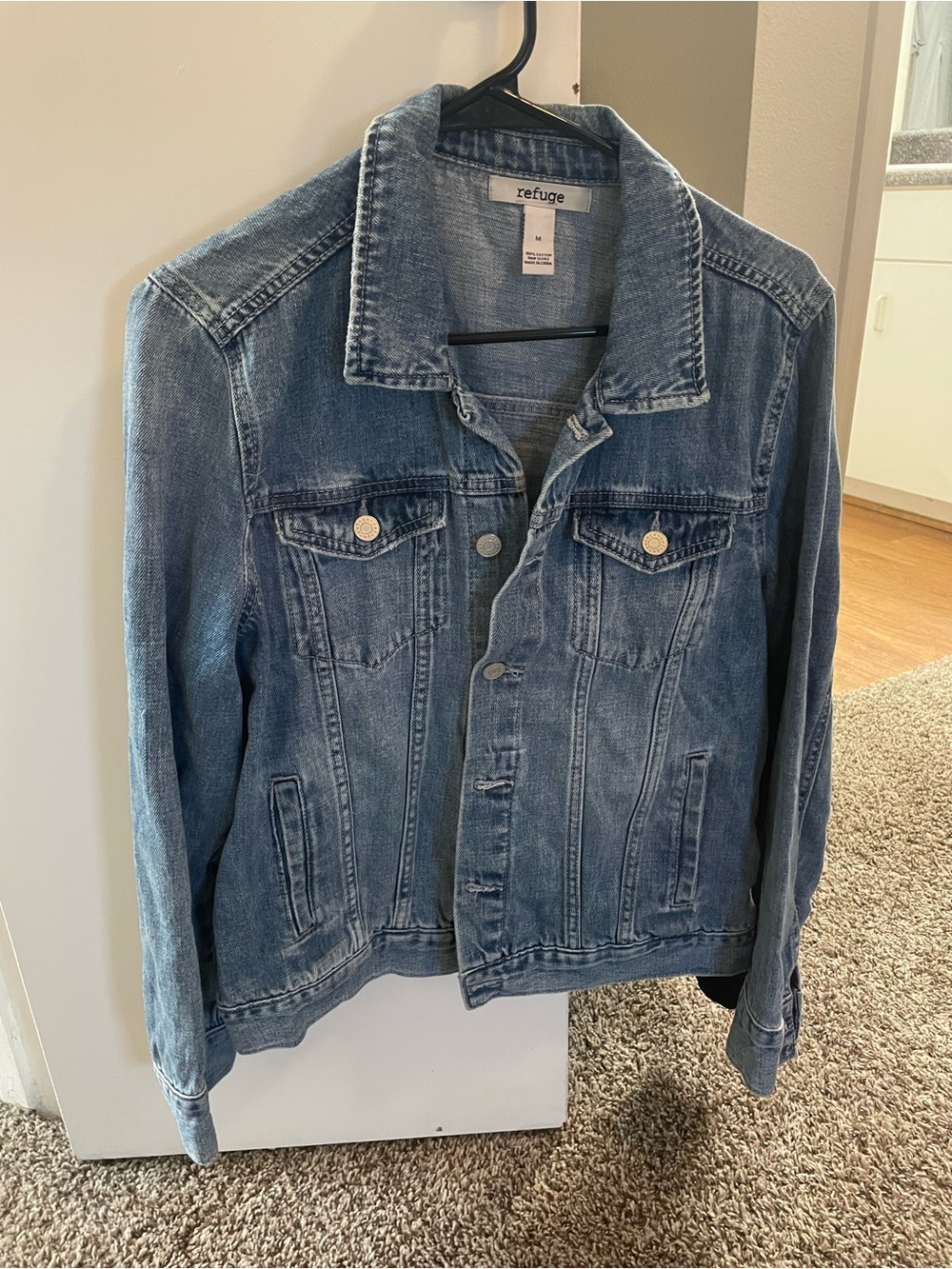 refuge light blue denim trucker jacket